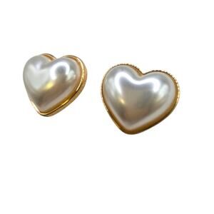 Pierced Earrings Heart Shaped Large Studs Style Gold Tone Setting SKU 2801